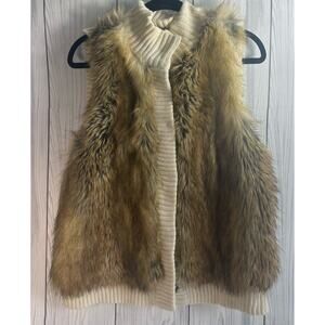 MICHAEL KORS Ivory Sweater Vest Ribbed Knit Faux Fur  Size: P/L